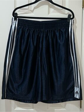 Adidas Vintage Y2K Men's Shimmer Satin Dazzle Shorts Sz 2XL Dark Blue Baggy